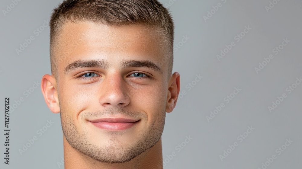 Fototapeta premium Close-Up Portrait of a Young Man with Short Hair