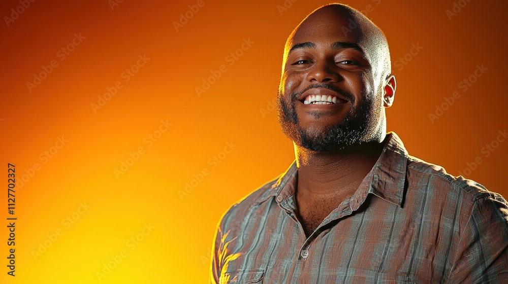 Joyful Man with Warm Smile Against Bold Background Joyful Man with Warm Smile Against Bold Background