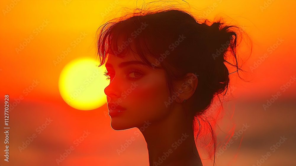 Woman Silhouetted Against Sunset, Golden Hour Beauty, Fiery Sky, Summer Romance, Tranquil Scene, Peaceful Evening, Warm Colors, Romantic Mood, Serene Atmosphere, Sunset Glow Woman Silhouetted Against Sunset, Golden Hour Beauty, Fiery Sky, Summer Romance, Tranquil Scene, Peaceful Evening, Warm Colors, Romantic Mood, Serene Atmosphere, Sunset Glow
