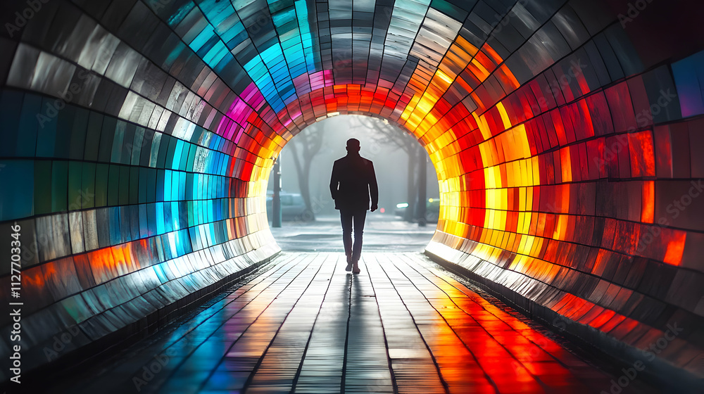 Walking Through Colorful Tunnel: A Journey of Vivid Hues Walking Through Colorful Tunnel: A Journey of Vivid Hues