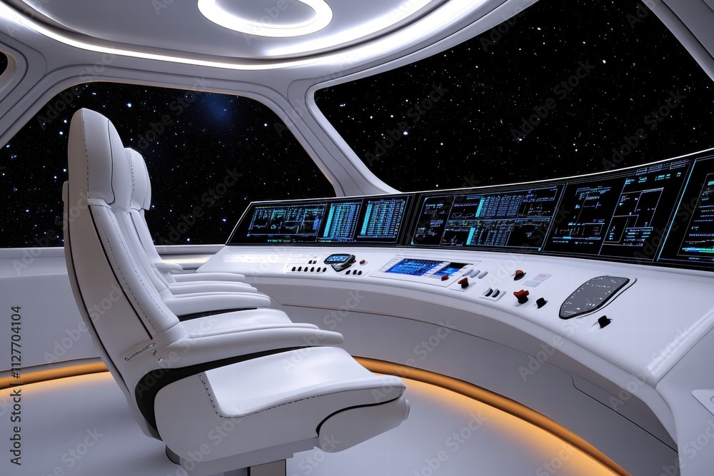 Futuristic Spaceship Cockpit with Starry Night View Futuristic Spaceship Cockpit with Starry Night View
