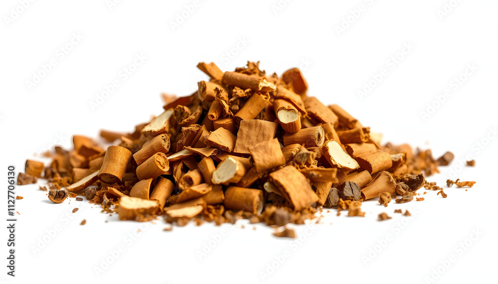 Pile of cut tobacco on white background isolated with white highlights, png Pile of cut tobacco on white background isolated with white highlights, png