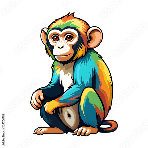 Colorful monkey illustration on transparent background.