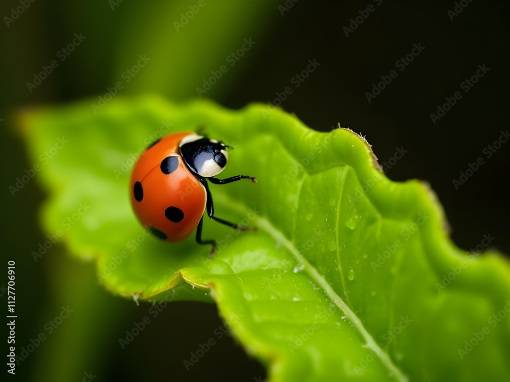 ladybug on dewy leaf ladybug on dewy leaf
