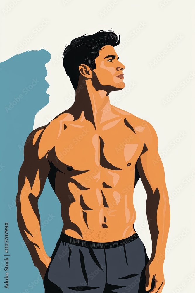 Fototapeta premium Minimalist Illustration of a Shirtless Male Figure