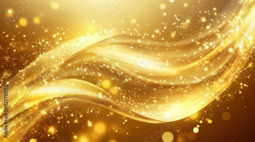 Sparkling Golden Waves with Lights and Abstract Patterns
