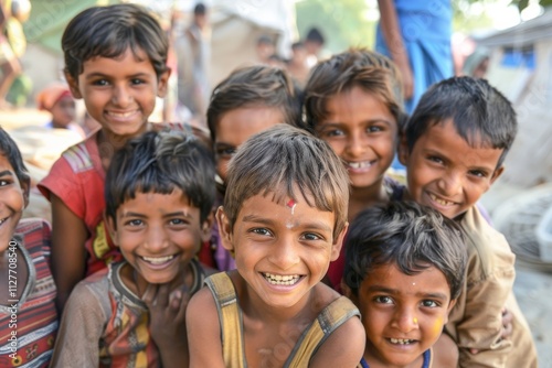 Portrait of a group of Indian children in the street.