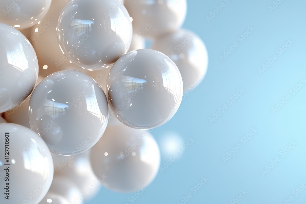 This image features a close-up of smooth, white spheres that reflect light beautifully against a soft blue background, creating a sense of depth and tranquility. This image features a close-up of smooth, white spheres that reflect light beautifully against a soft blue background, creating a sense of depth and tranquility.