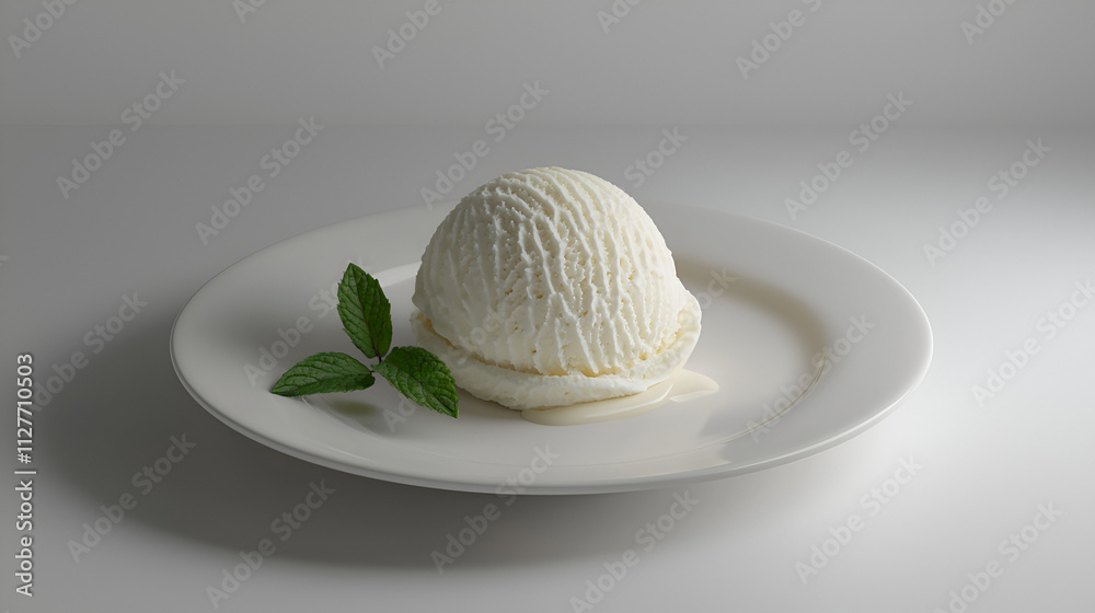 Elegant Vanilla Ice Cream Scoop on a Plate - A Minimal, Classic Dessert Delight Elegant Vanilla Ice Cream Scoop on a Plate - A Minimal, Classic Dessert Delight