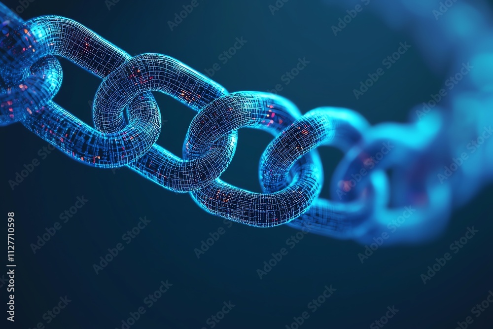 Futuristic digital chain link illustration in vibrant blue tones and intricate design. Futuristic digital chain link illustration in vibrant blue tones and intricate design.