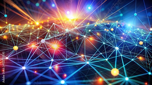 Dynamic Network Connections Illustrating Busy Activity with Nodes and Lines in a Geometric Layout for Visualizing Digital Communication and Data Exchange