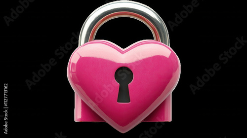 pink heart shaped lock with shiny silver shackle, symbolizing love and security, stands out against black background, evoking feelings of affection and protection