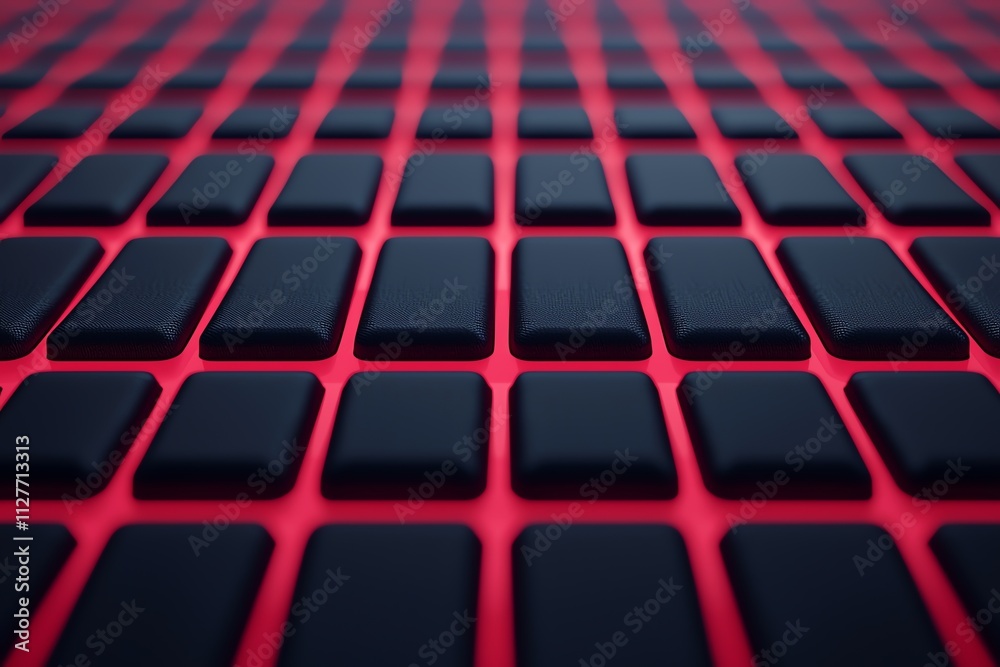 Fototapeta premium Close-up view of a textured surface made of black keys on a vibrant red background.