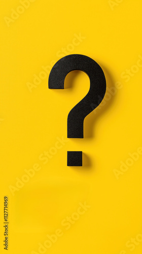 Black question mark on bright yellow background. Simple design. Modern business concept. Image suitable for faq, help, idea, problem, solution, query, assistance concepts. Visualizes need for answers