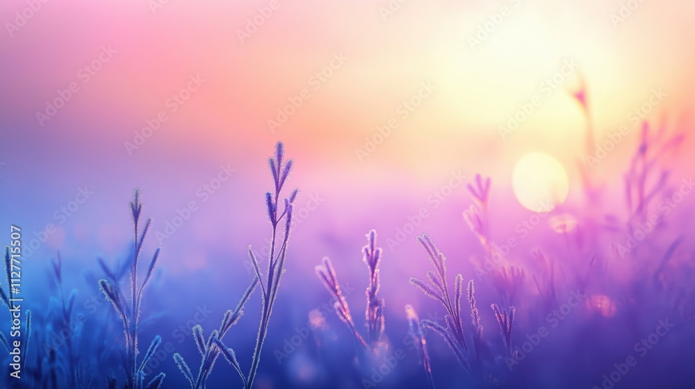 A serene view of grass at sunrise with vibrant colors in the background. A serene view of grass at sunrise with vibrant colors in the background.