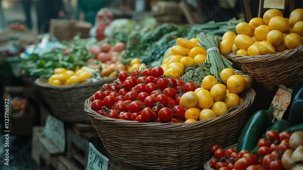 Fresh Produce at a Farmers Market. Concept of healthy eating, local food, and vibrant market. Fresh Produce at a Farmers Market. Concept of healthy eating, local food, and vibrant market.