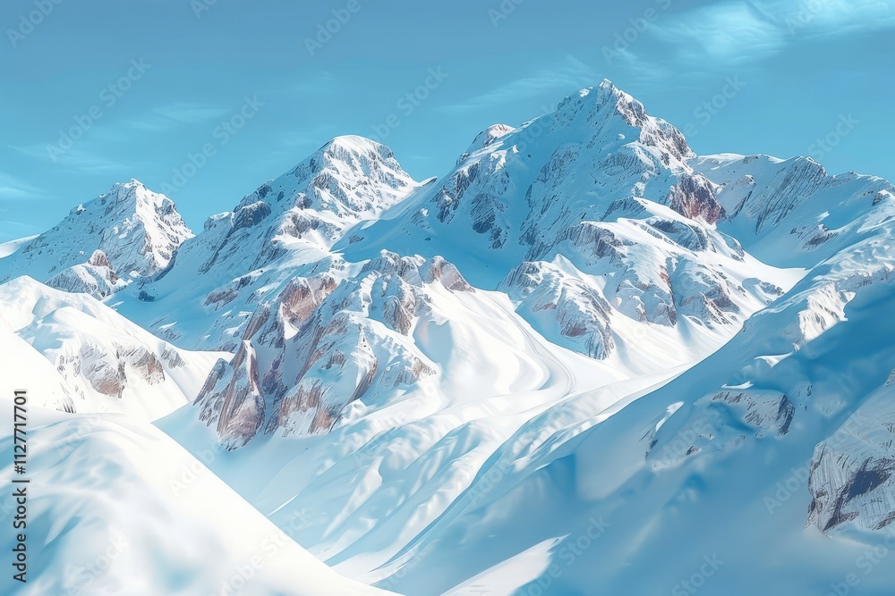 Naklejka premium A snowy mountain range with a clear blue sky above.