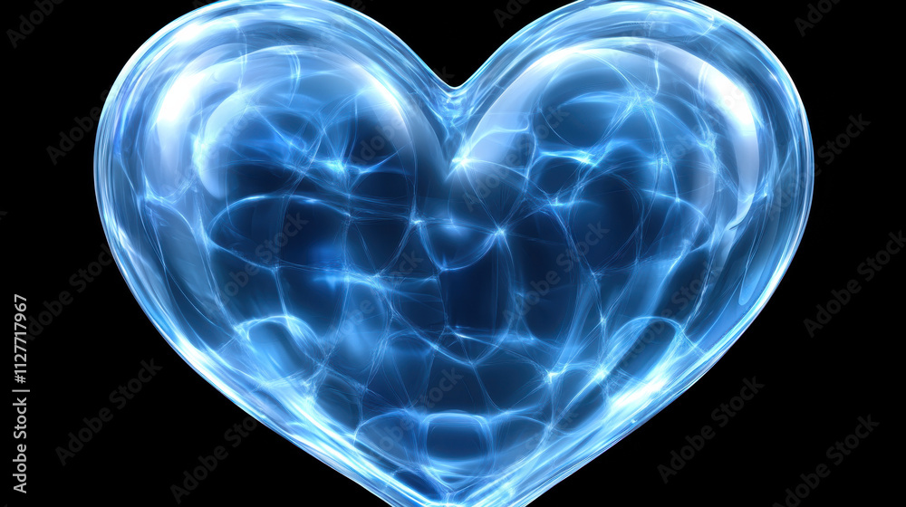 beautiful blue heart shape made of translucent water, glowing with light and reflections, perfect for expressing love and emotion beautiful blue heart shape made of translucent water, glowing with light and reflections, perfect for expressing love and emotion