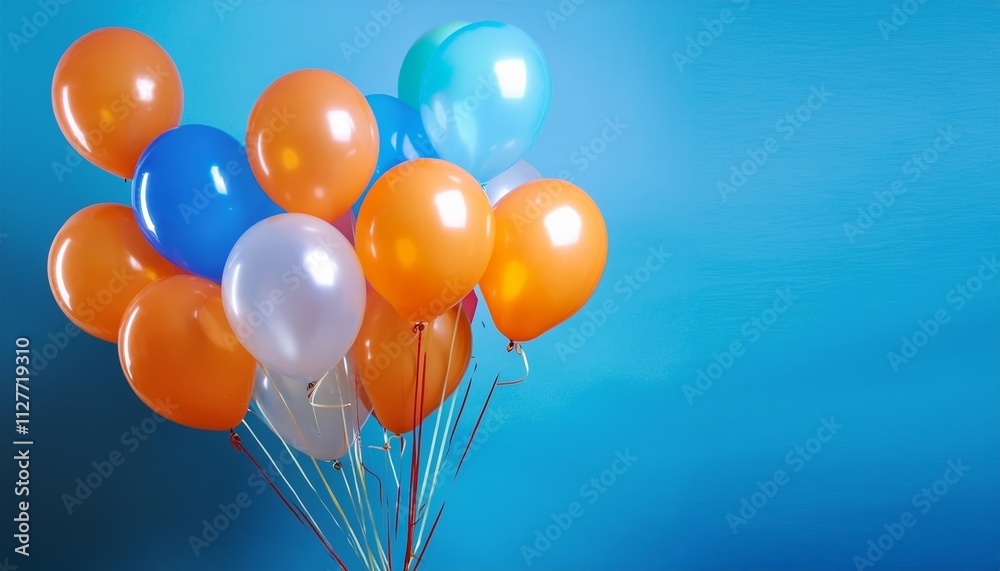 A Vibrant Collection of Balloons in Orange and Blue Against a Striking Blue Background – Perfect for Celebrations, Parties, and Festive Events to Brighten Up Any Occasion A Vibrant Collection of Balloons in Orange and Blue Against a Striking Blue Background – Perfect for Celebrations, Parties, and Festive Events to Brighten Up Any Occasion