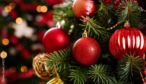 A Close-Up of a Beautifully Decorated Christmas Tree with Colorful Ornaments and Twinkling Lights Capturing the Essence of the Holiday Spirit and Festive Cheer