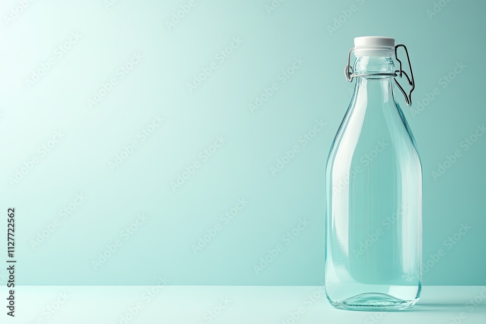 Empty Glass Swing-Top Bottle on a Mint Green Background Empty Glass Swing-Top Bottle on a Mint Green Background