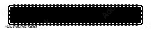 Long rectangle form with wavy borders. Curvy rectangular shape. Empty text box or headline, tag or label isolated on white background. Vector graphic illustration.