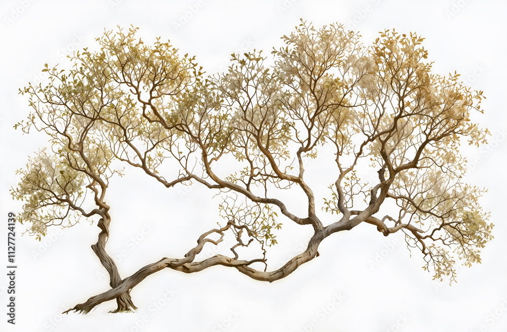 A minimalist tree with intricate branches on a white background, symbolizing growth and simplicity. Generative AI A minimalist tree with intricate branches on a white background, symbolizing growth and simplicity. Generative AI
