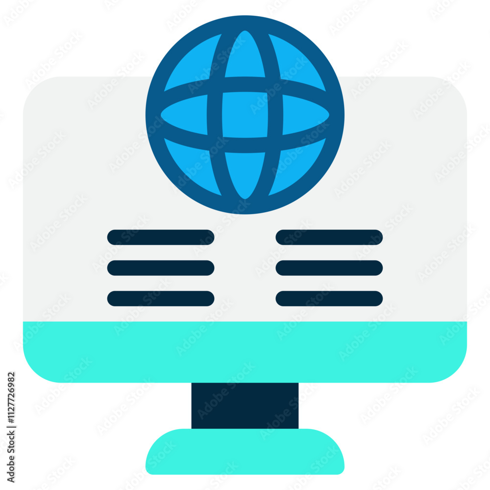 Modern Computer with Global Connectivity Icon Modern Computer with Global Connectivity Icon