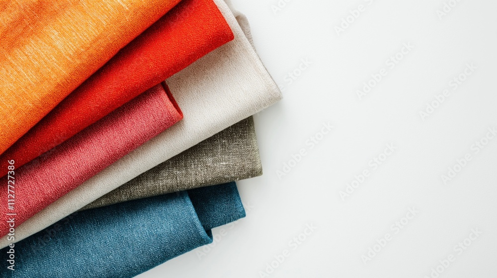 A collection of vibrant fabric swatches in various colors arranged neatly on a white background. A collection of vibrant fabric swatches in various colors arranged neatly on a white background.