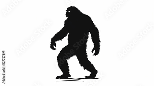 Mysterious black bigfoot sasquatch icon silhouette isolated. Silhouette. Illustration photo