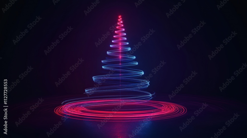 A vibrant light spiral resembling a Christmas tree against a dark background. A vibrant light spiral resembling a Christmas tree against a dark background.