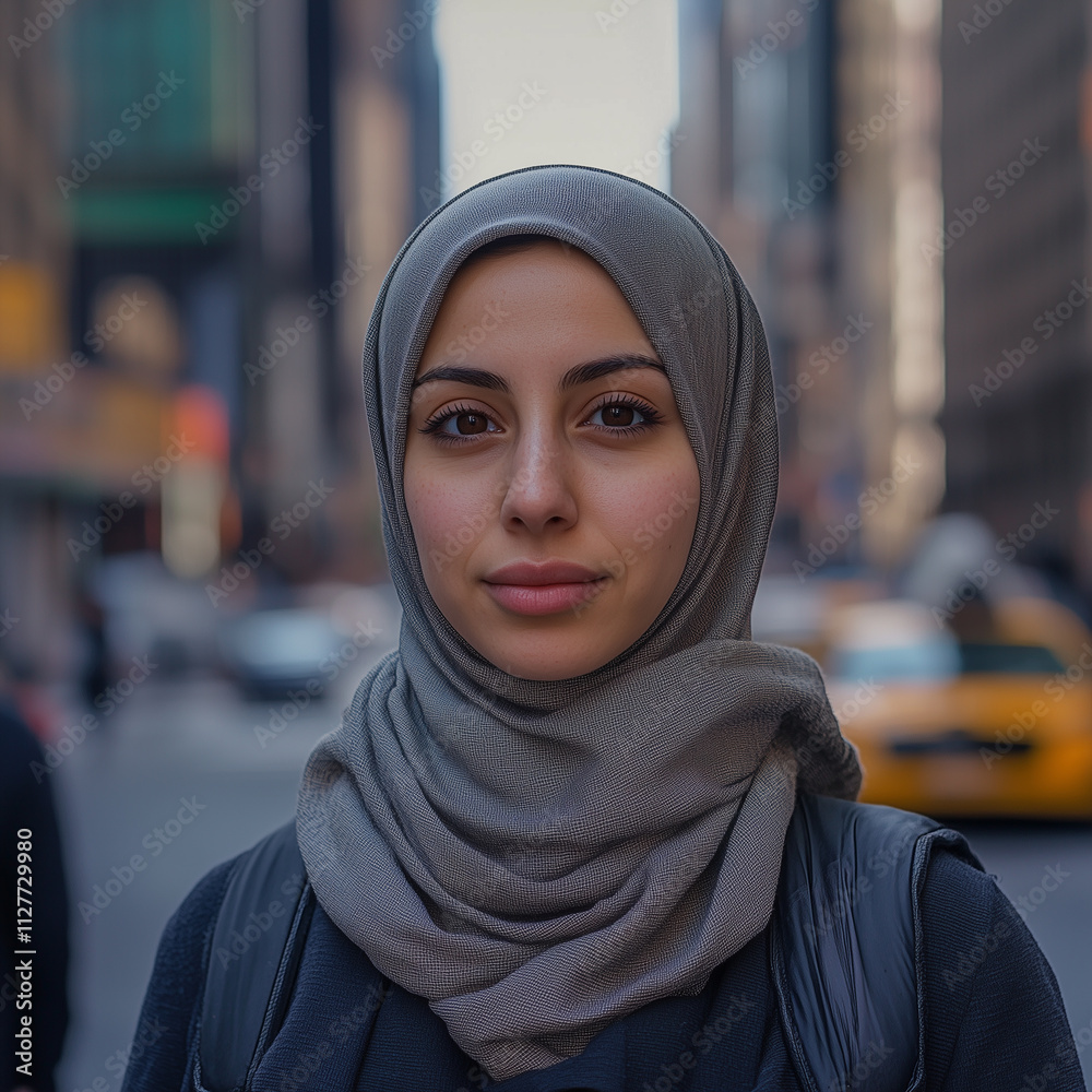 Arab Woman Standing and Looking at the Camera in New York City