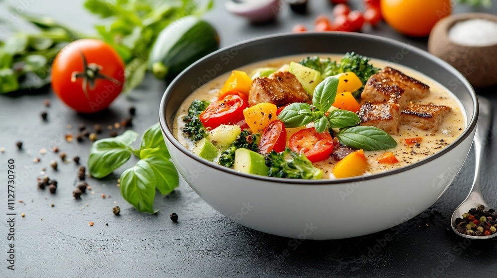 Elegant Green Thai Curry Dish with Vibrant Vegetables and Aromatic Herbs Elegant Green Thai Curry Dish with Vibrant Vegetables and Aromatic Herbs