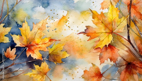 Wallpaper Mural Abstract Art Autumn Background Featuring Hand-Painted Watercolor Maple Leaves - A Vibrant and Colorful Representation of Natures Beauty in Fall Torontodigital.ca