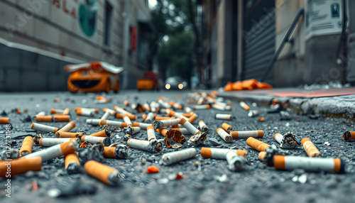 Wallpaper Mural Cigarette butts on the street. Pollution of the environment and neglect of garbage. Urban environment and education isolated with white highlights, png Torontodigital.ca