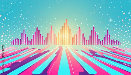 Abstract Background Featuring an Equalizer Effect with Neon Lights and Sound Wave Patterns for a Vibrant Visual Experience in Digital Art and Design Projects photo