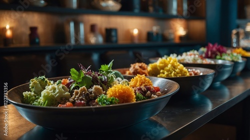 Wallpaper Mural Variety of bowls arranged on restaurant tray Torontodigital.ca