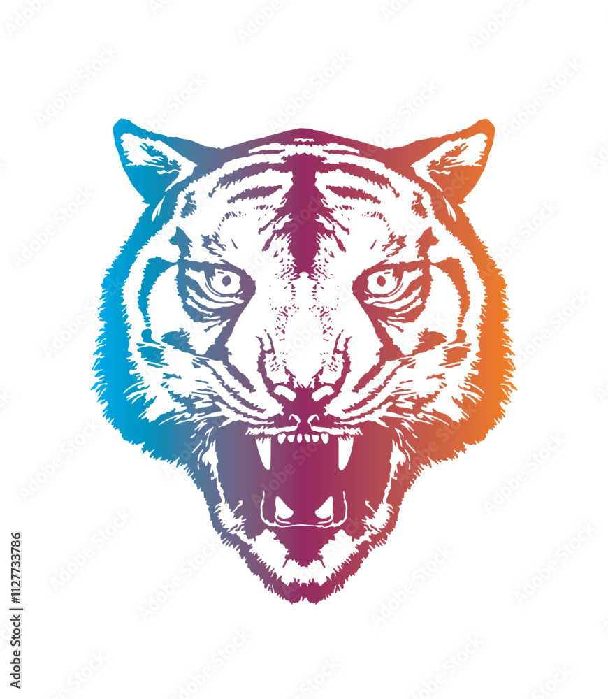 Obraz premium Evil tiger head. Original vector illustration in vintage style. T-shirt design.