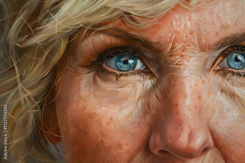 Close-up of a person's face highlighting detailed features and expressions.