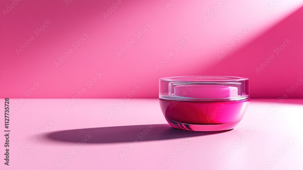 Pink cosmetic cream jar on pink background.