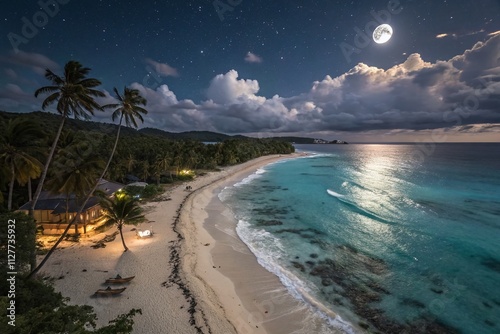 Enchanting Night Photography of a Tropical Beach: Summer Holiday Travel Bliss for Social Media and Marketing Flyers photo