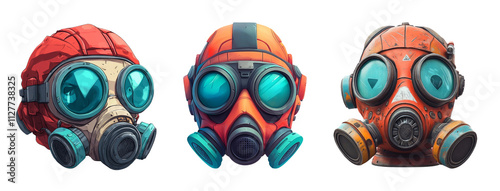 Colorful Gas Masks on Transparent Background photo