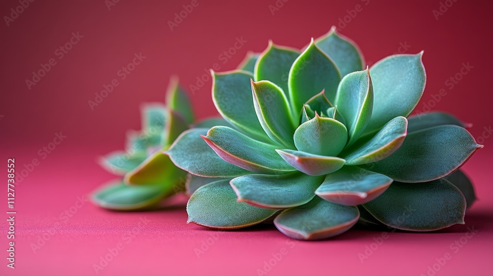 Close-up of two succulents on pink background. Close-up of two succulents on pink background.