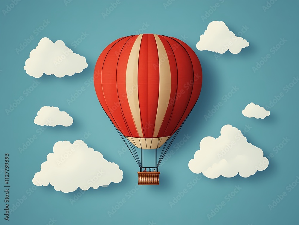 Fototapeta premium Red and White Hot Air Balloon Soaring Through Fluffy Clouds