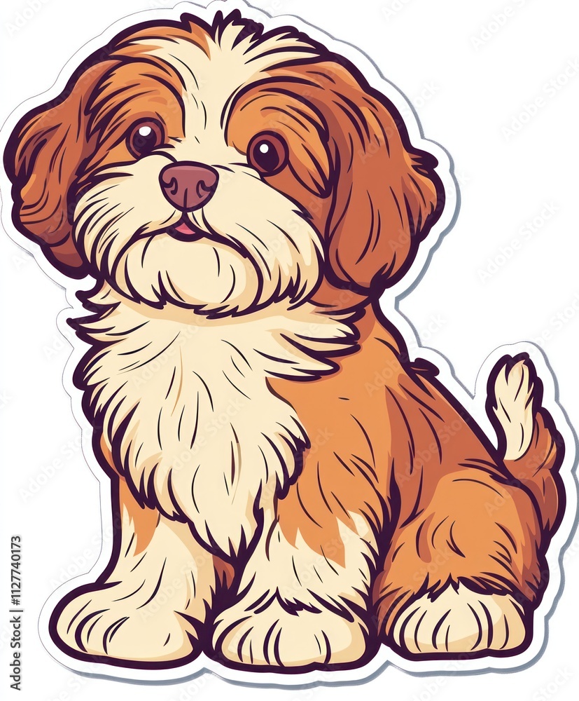 Adorable cartoon puppy sitting, brown and white fur. Adorable cartoon puppy sitting, brown and white fur.