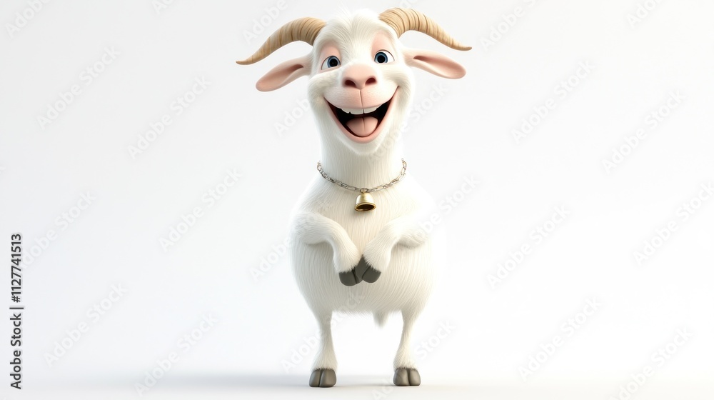 Happy cartoon goat with bell, standing on hind legs, smiling. Happy cartoon goat with bell, standing on hind legs, smiling.