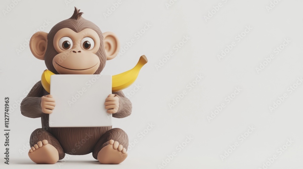 Cute cartoon monkey holding blank sign and banana. Cute cartoon monkey holding blank sign and banana.