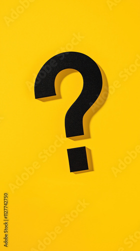 Black question mark on yellow background. Simple design. Represents question problem. Suitable for FAQ help illustration. Versatile for business tech concepts. Illustrates need for solutions. Modern,