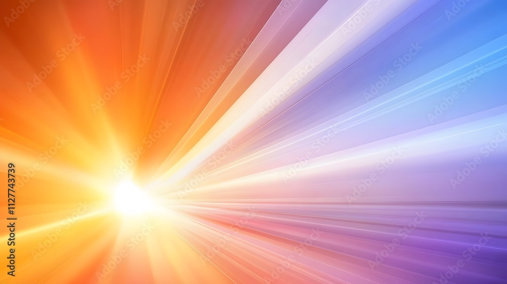 Abstract background with bright orange and blue light rays radiating from a central point. Abstract background with bright orange and blue light rays radiating from a central point.