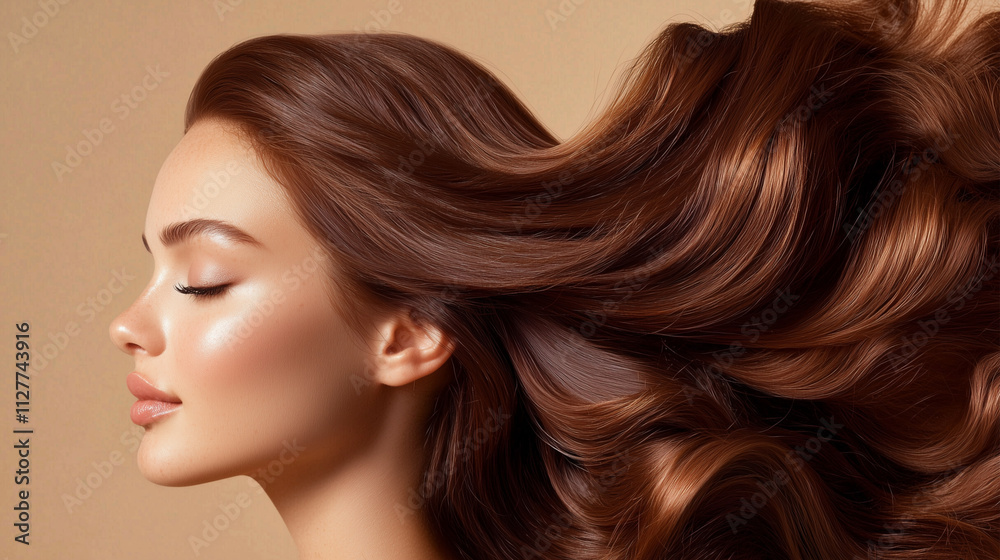 Beautiful woman with shiny and smooth brown-colored hair Beautiful woman with shiny and smooth brown-colored hair